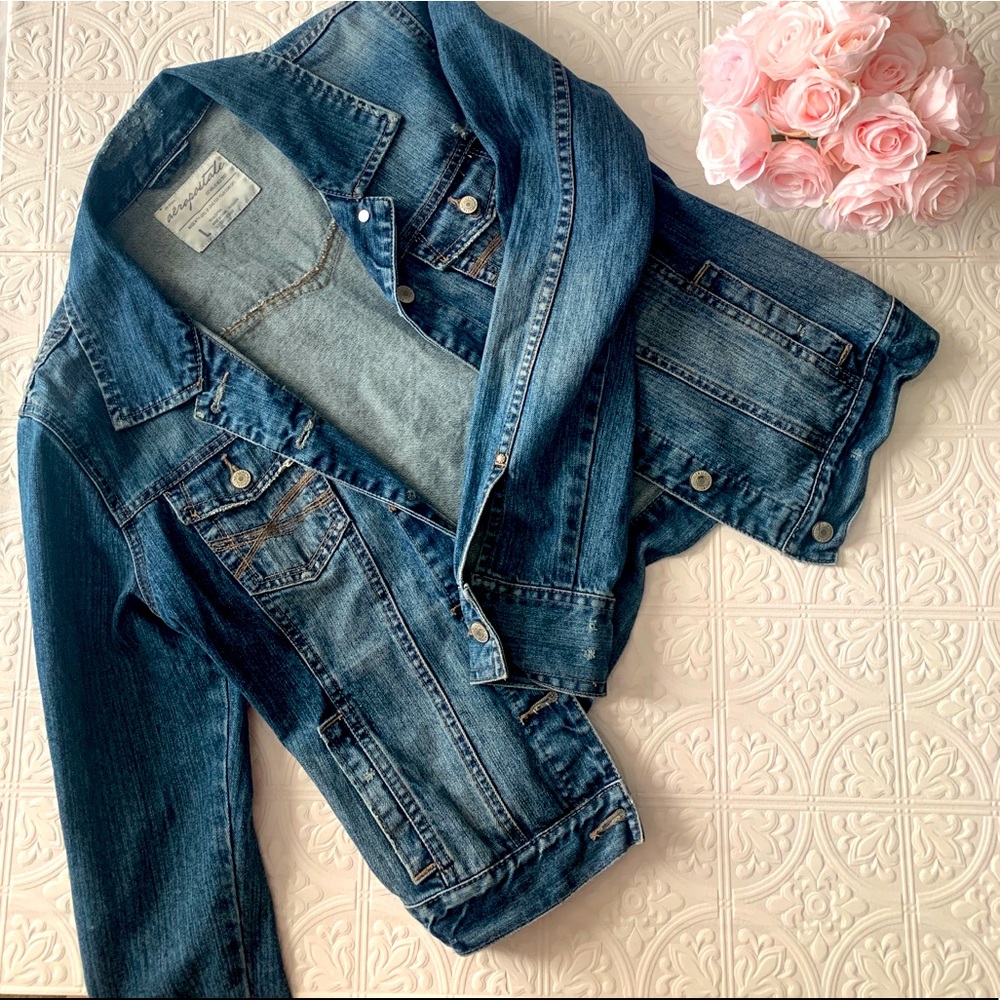 Denim Distressed Jacket in Size Large